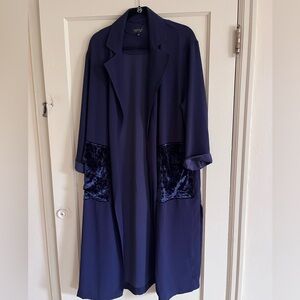 Topshop lightweight navy duster coat jacket with velvet patch pockets